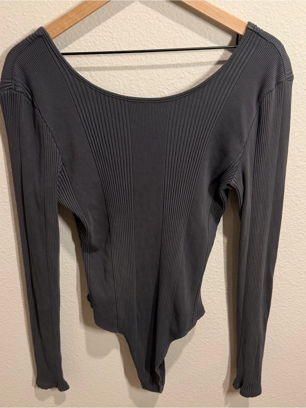 aerie Ribbed Long-Sleeve Bodysuit - Charcoal Gray